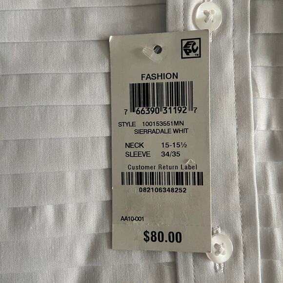 Alfani Dress Shirt Men's Medium 15-15.5 34/35 Pleated Panel Slim Fit White NEW - Picture 12 of 14